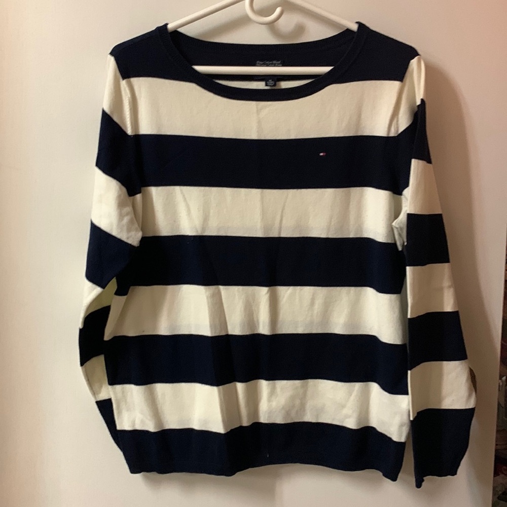 Blue and White Striped Tommy Hilfiger Sweater
